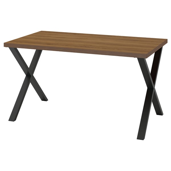 SKÅLSTA Bord, valnøddetræsmønster/X-formet gråsort, 140x80 cm