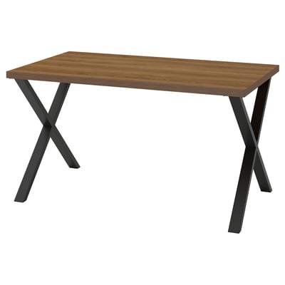 SKÅLSTA Bord, valnøddetræsmønster/X-formet gråsort, 140x80 cm