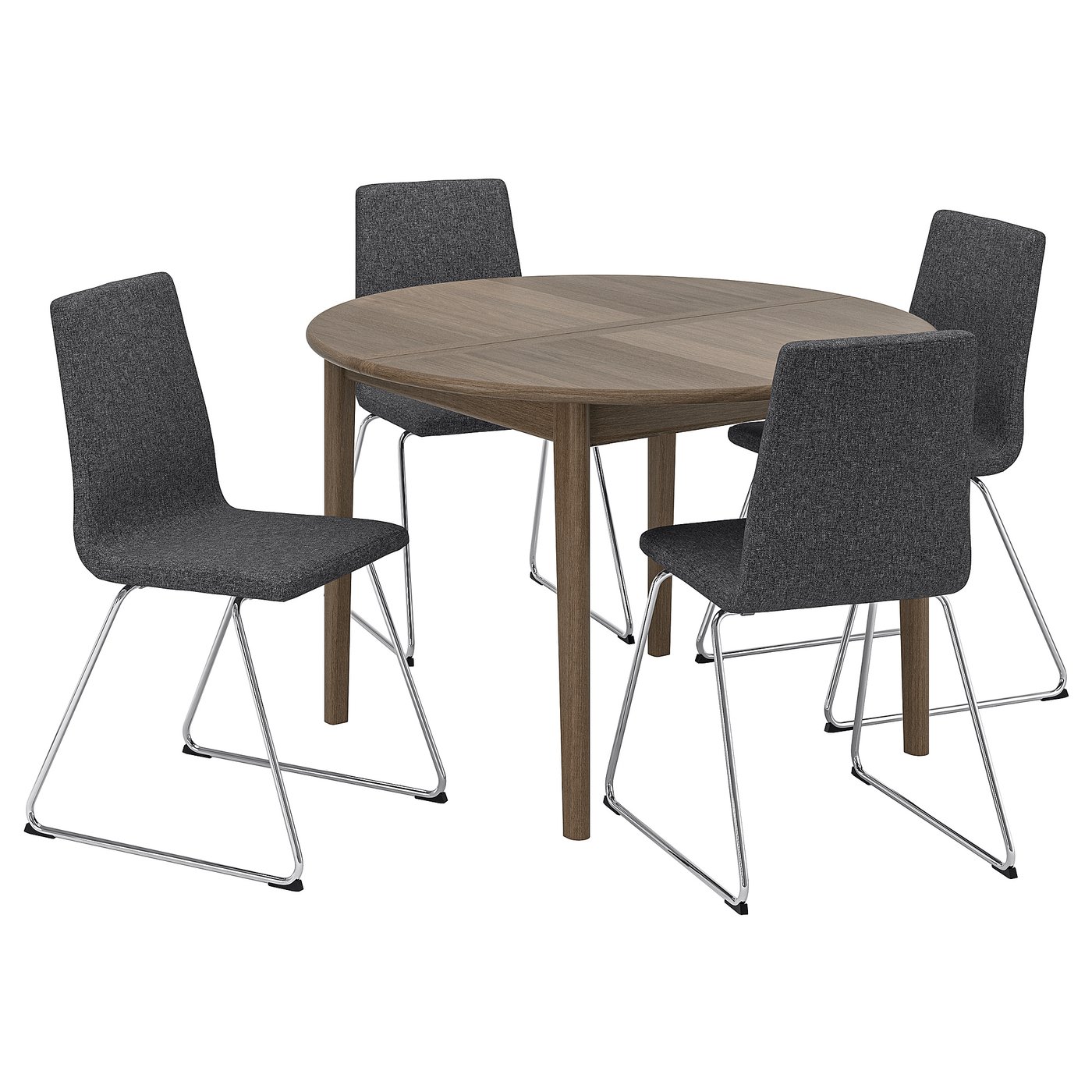 Møbelmontering SKANSNÄS / LILLÅNÄS Bord og 4 stole, brun bøgetræ/forkromet Gunnared mørkegrå, 115/170 cm | Billig & Hurtig i København