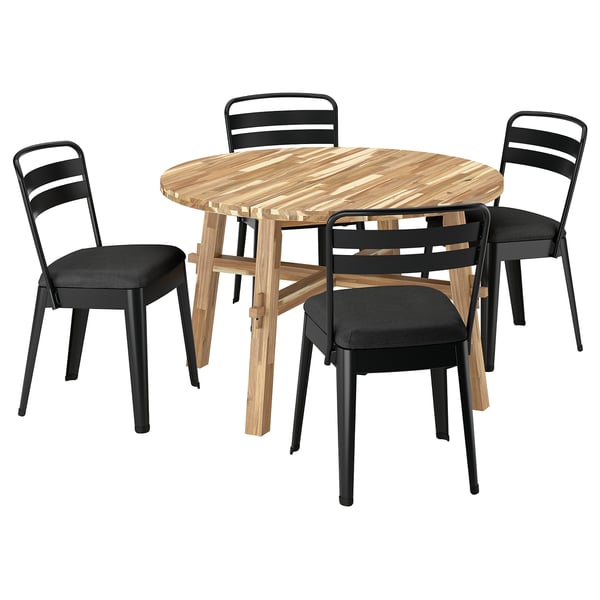 SKOGSTA / RAMSNÄS Bord og 4 stole, akacie/antracit Vissle mørkegrå, 120 cm