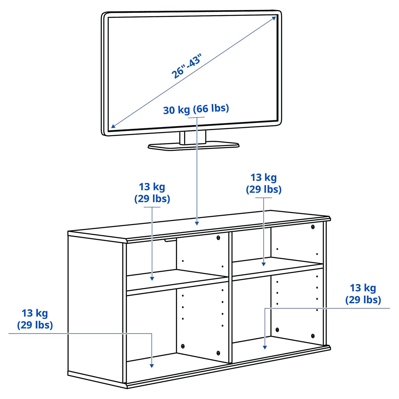 Møbelmontering SKRUVBY Tv-bord, sortblå, 118x38x60 cm
