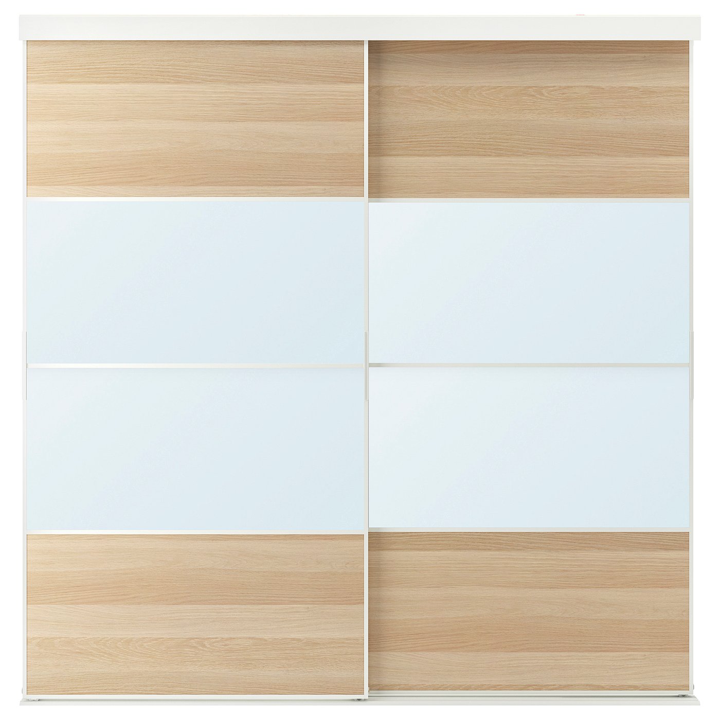 Møbelmontering SKYTTA / MEHAMN/AULI Skydedør, kombination, hvid/egetræsmønster med hvid bejdse spejl, 202×205 cm