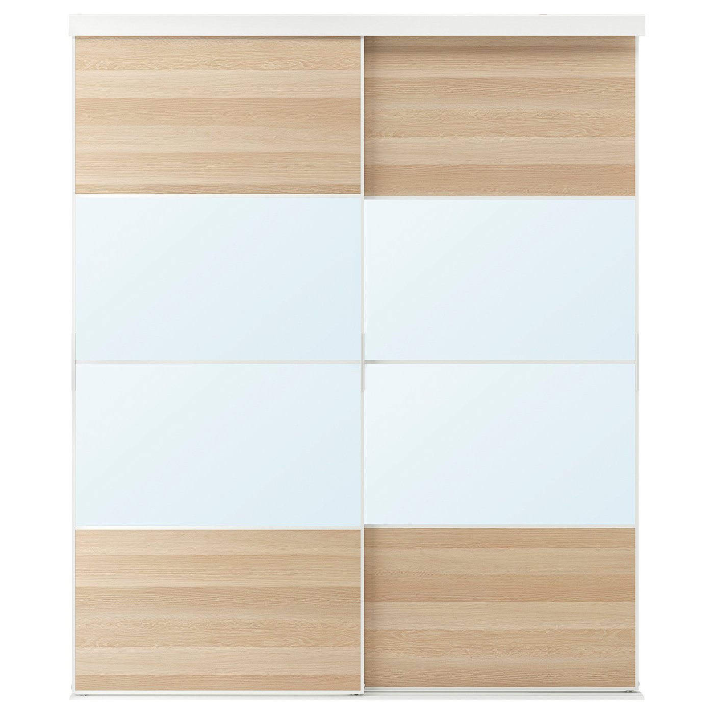 Møbelmontering SKYTTA / MEHAMN/AULI Skydedør, kombination, hvid/egetræsmønster med hvid bejdse spejl, 202×240 cm