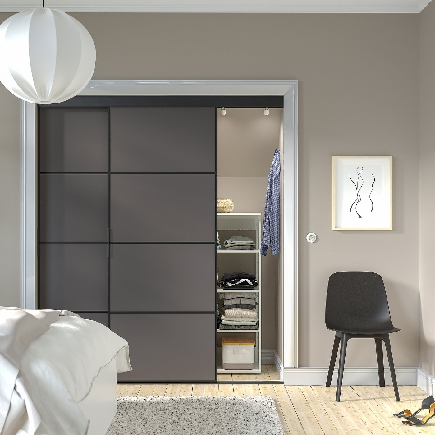 Møbelmontering SKYTTA / MEHAMN Skydedør, kombination, sort/dobbeltsidet mørkegrå, 177x205 cm | Billig & Hurtig i København