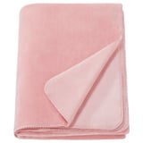 Et lyserødt SLÅNGRÅMAL-tæppe, firkantet, lavet af blødt genanvendt polyester.