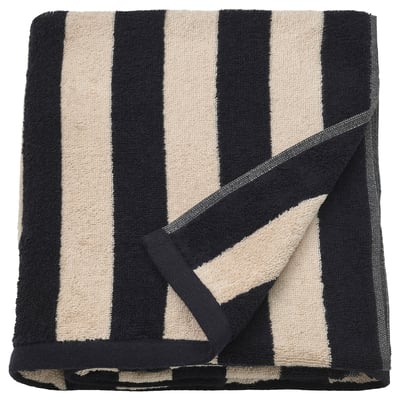Sort- og beige stribet SLÅNHÖSTMAL håndklæde, 100% bomuld.