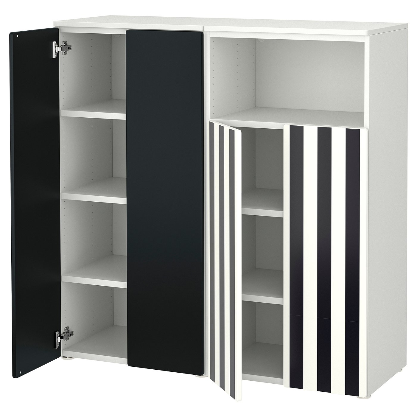 Møbelmontering SMÅSTAD / PLATSA Opbevaringskombination, hvid stribet/sort/hvid antracit, 120x42x123 cm