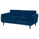 Blå fløjl retro sofa med buede arme og kegleben.