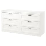 Hvid SONGESAND kommode med seks skuffer og klassisk design med paneler for et rent look.
