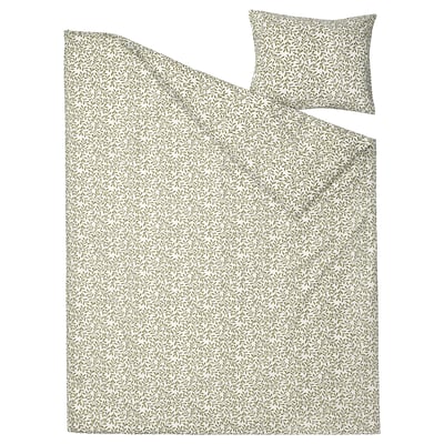 SORGMANTEL sengesæt, grøn-hvid blomster, rektangulær, bomuld-polyester blanding.