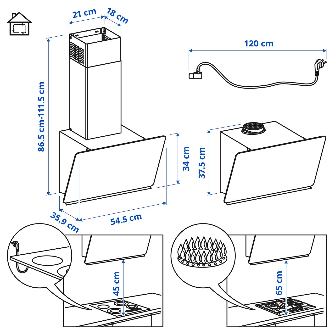 Møbelmontering STACKBO Vægmonteret emhætte, IKEA 300 sort, 55 cm