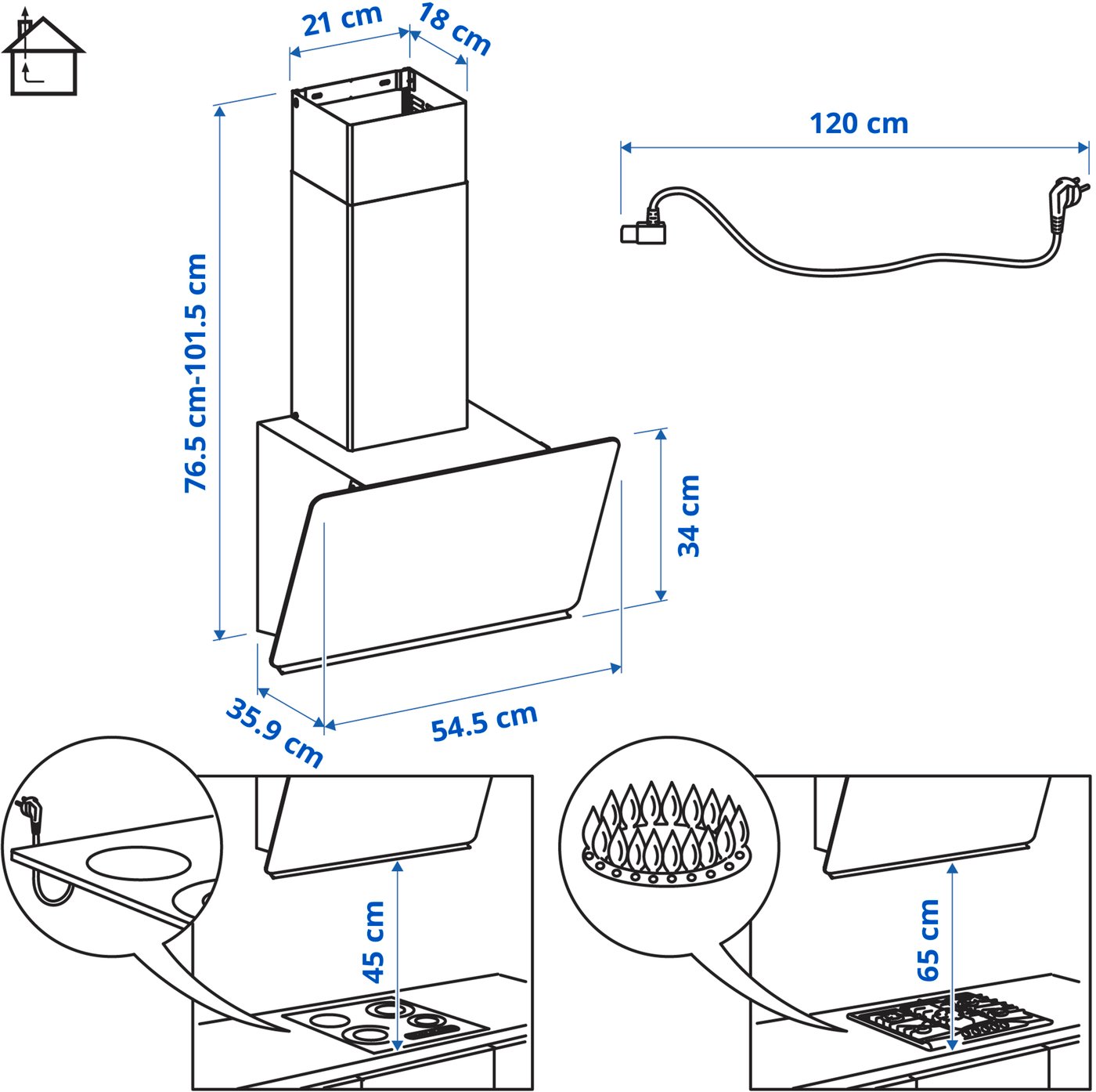 Møbelmontering STACKBO Vægmonteret emhætte, IKEA 300 sort, 55 cm