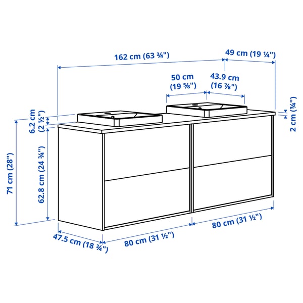 Illustration med mål for produktet: TÄNNFORSEN.
