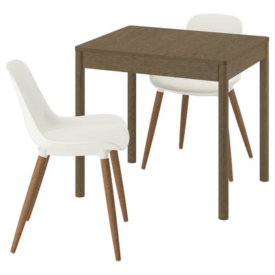 TONSTAD / GRÖNSTA Bord og 2 stole, brun egetræsfiner/hvid, 80/120x70 cm