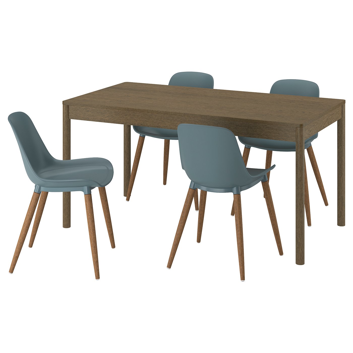 Møbelmontering TONSTAD / GRÖNSTA Bord og 4 stole, brun egetræsfiner/turkisgrå, 150×80 cm