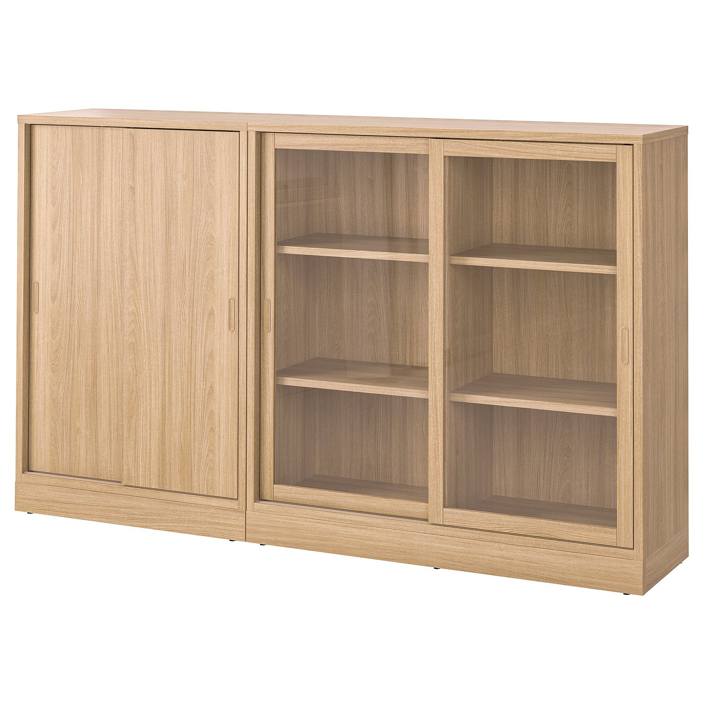 Møbelmontering TONSTAD Opbevaring med skydedøre, egetræsfiner/klart glas, 202x37x120 cm