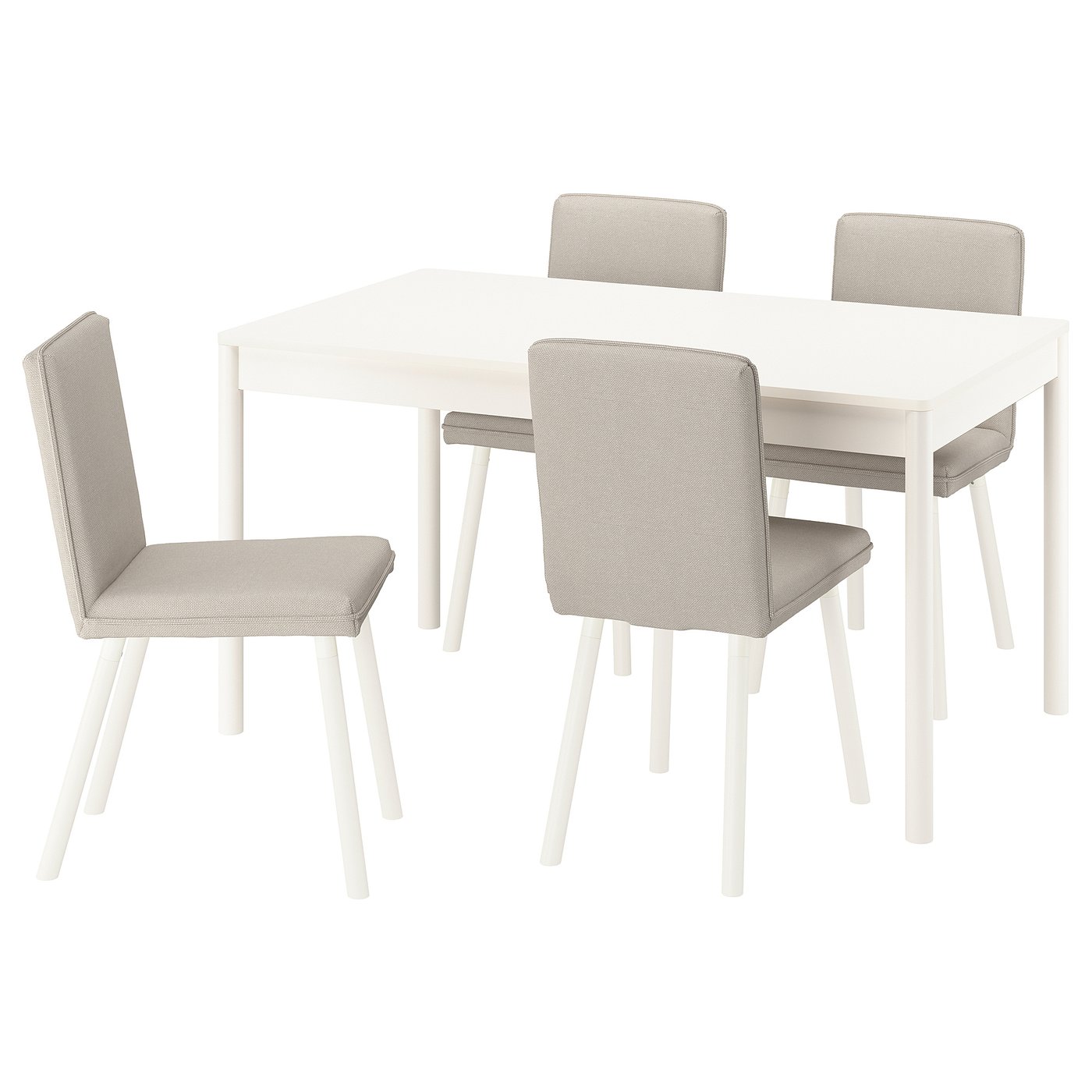 Møbelmontering TONSTAD / TONSTAD Bord og 4 stole, råhvid/Fridtuna lys beige råhvid, 140/196×85 cm