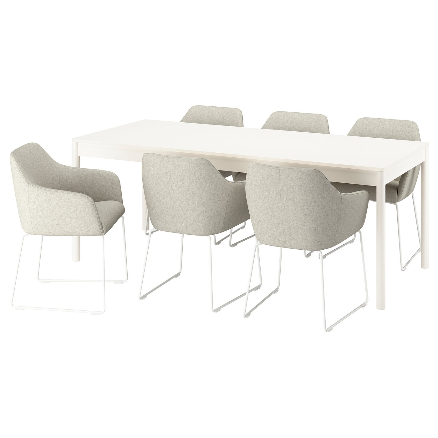 Møbelmontering TONSTAD / TOSSBERG Bord og 6 stole, egetræsfiner/GUNNARED beige hvid, 200×85 cm