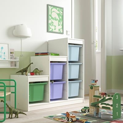 TROFAST Opbevaringskombination med bokse, hvid/multifarvet, 99x44x94 cm