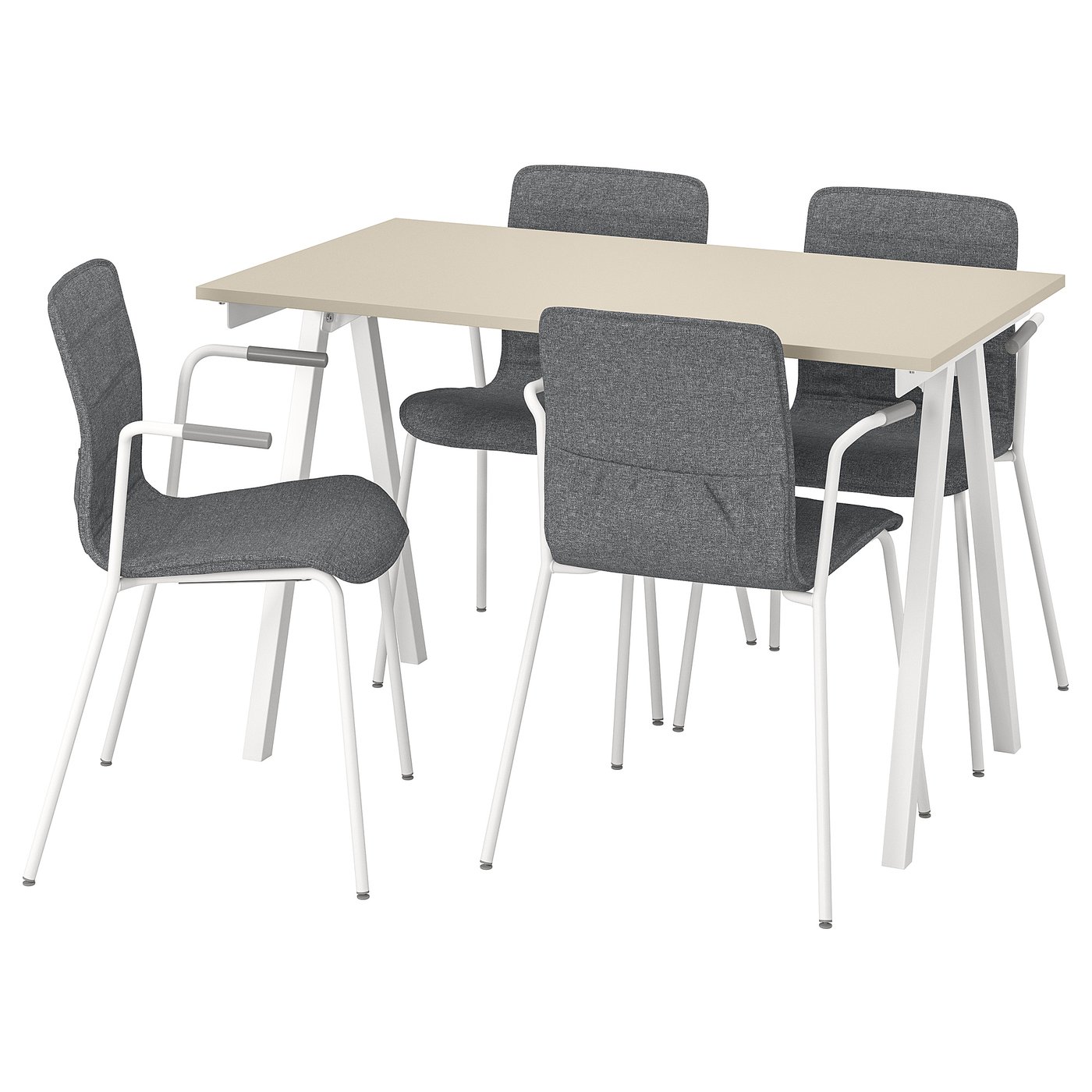 Møbelmontering TROTTEN / LÄKTARE Konferencebord og stole, beige hvid/mellemgrå, 120×70 cm