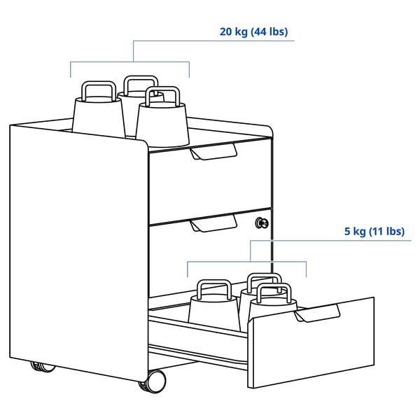 TROTTEN Skuffeelement m 3 skuffer og hjul, hvid