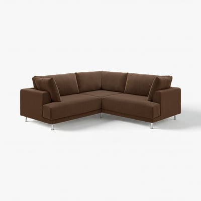 Brun UPPÅKRA hjørnesofa, moderne design, behagelige puder, metalliske ben.