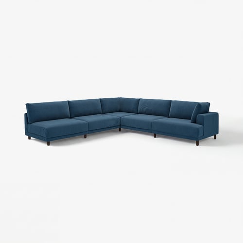 UPPÅKRA blå hjørnesofa, moderne design, dybe puder, træben.