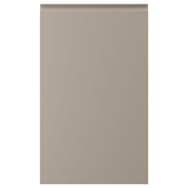 Beige køkkenskab med metalliske håndtag, rektangulær form.