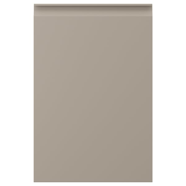 UPPLÖV beige køkkenskab med slankt, integreret greb og affasede kanter.