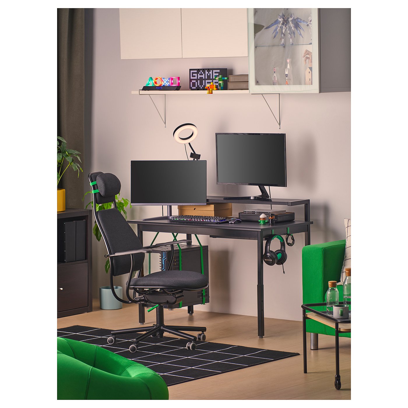 Møbelmontering UTVISNING Gamingbord med hylde, sort, 120x60 cm