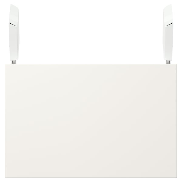 Hvidt VEDDINGE kontorbord, slankt minimalistisk design, rektangulær form, moderne stil.