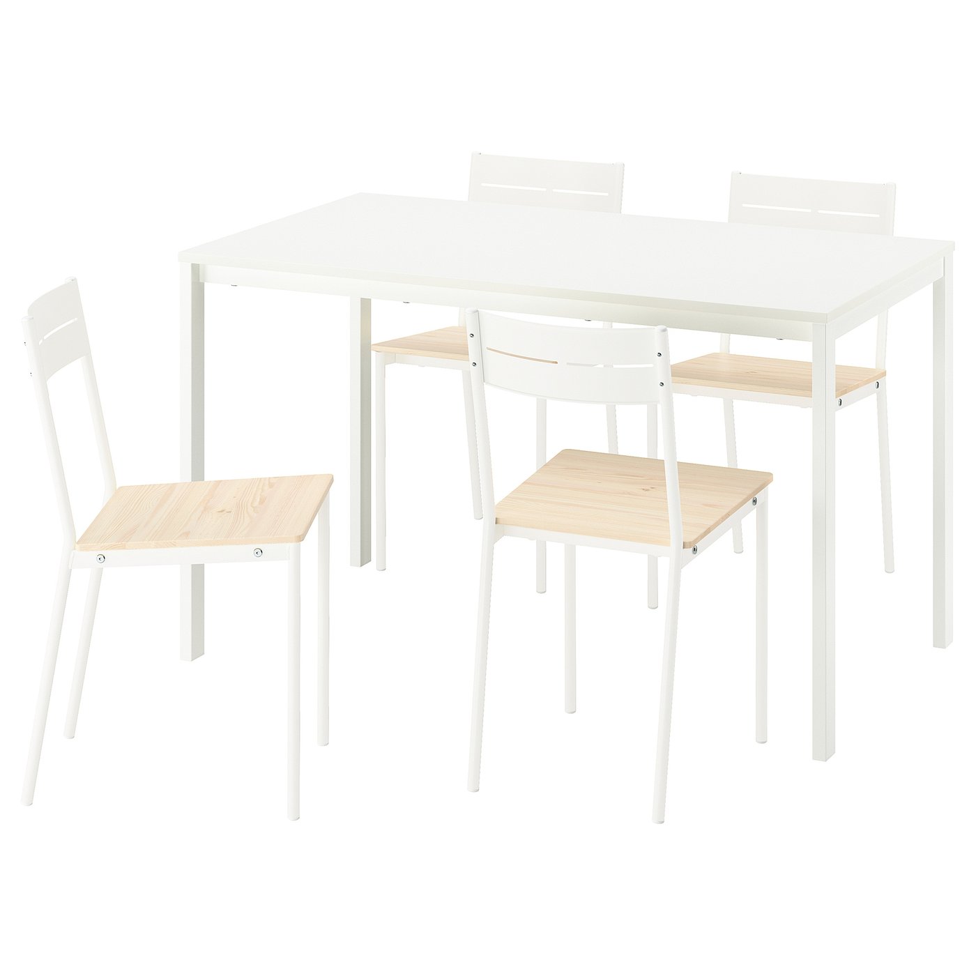 Møbelmontering VIHALS / BUSLÄTT Bord og 4 stole, hvid hvid/hvid fyr, 125×74 cm
