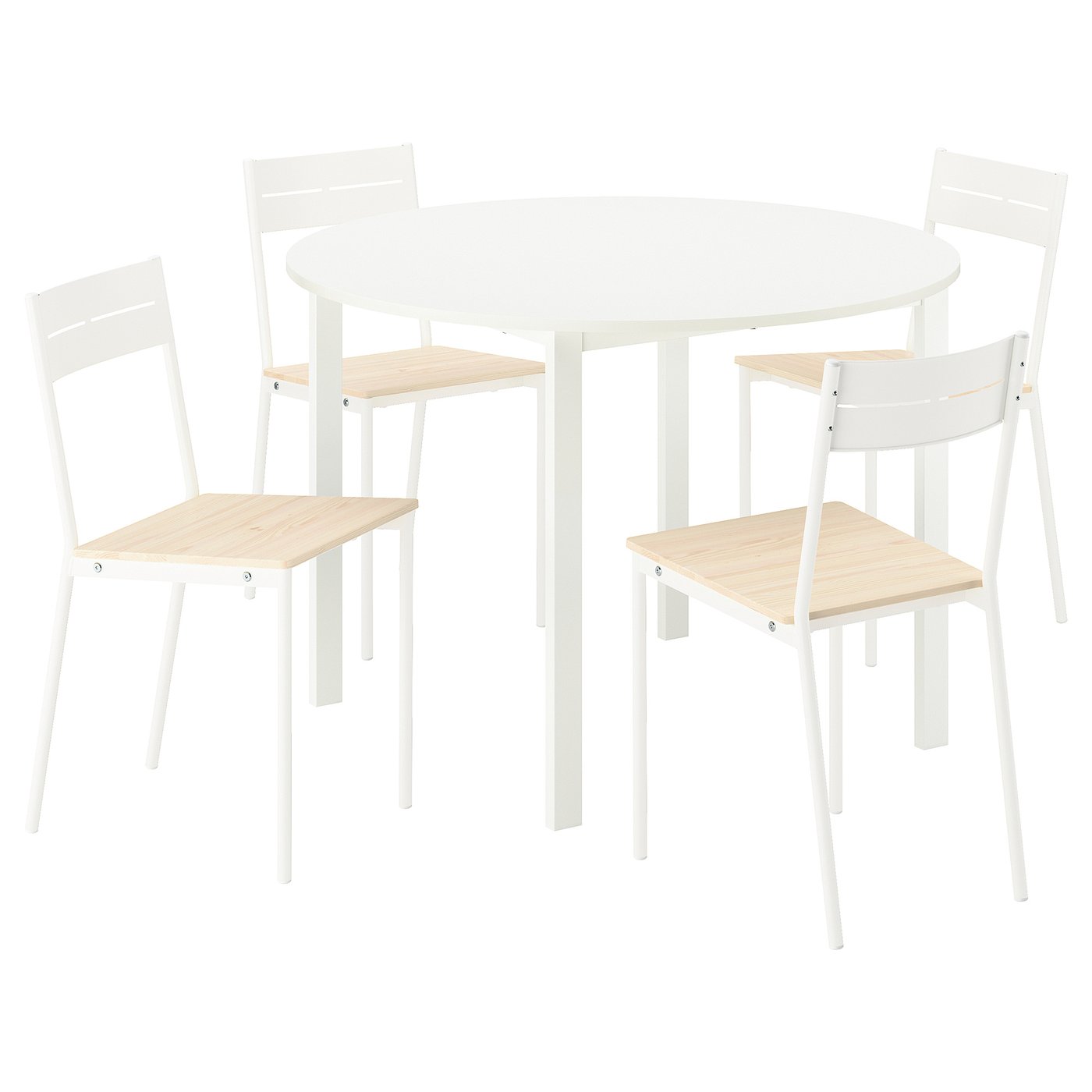 Møbelmontering VIHALS / BUSLÄTT Bord og 4 stole, hvid hvid/hvid fyr, 107 cm
