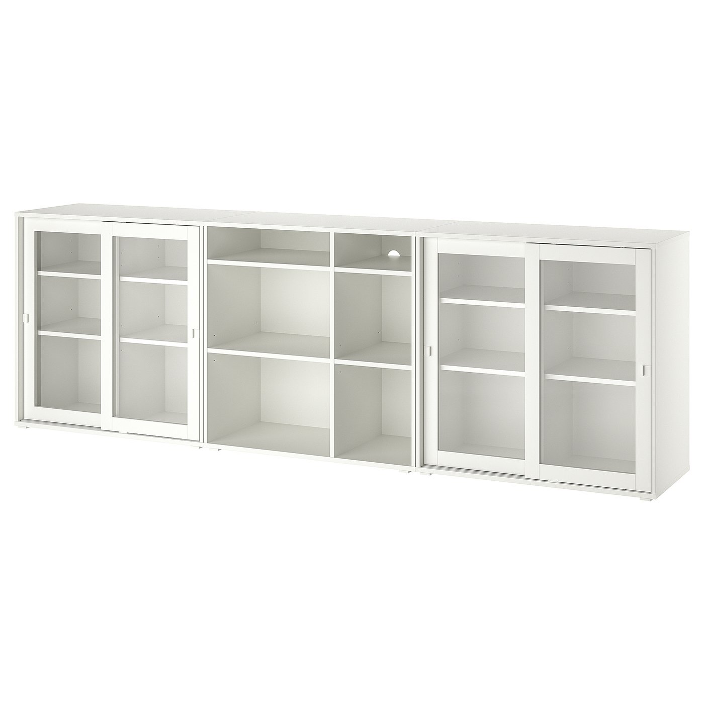 Møbelmontering VIHALS Opbevaringsløsning med vitrinelåger, hvid/klart glas, 285x37x90 cm