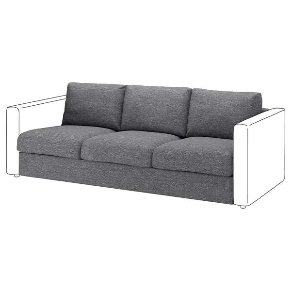Moderne grå tweed sofa, VIMLE, 3-sædet med rektangulære arme.