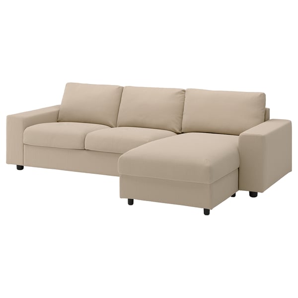 VIMLE 3-pers. sofa med chaiselong, med brede armlæn/Kelinge beige