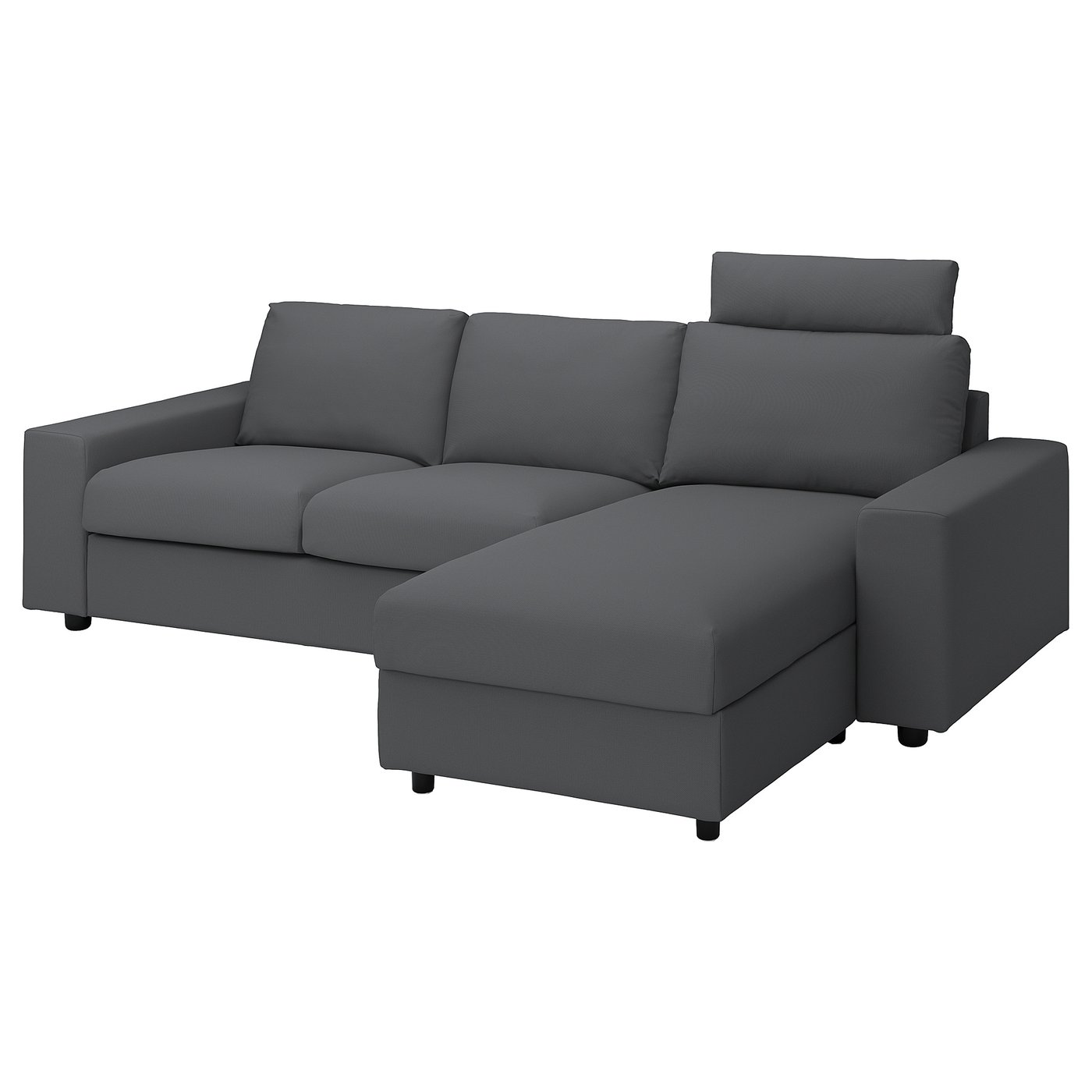 Møbelmontering VIMLE 3-pers. sofa med chaiselong, med brede armlæn med nakkepude/Hallarp grå