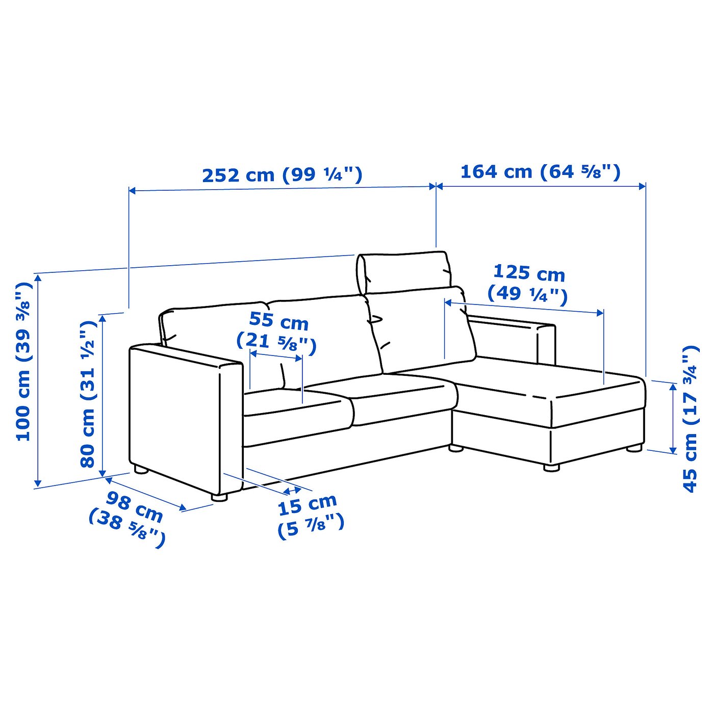 Møbelmontering VIMLE 3-pers. sofa, med chaiselong med nakkepude/Grann/Bomstad sort