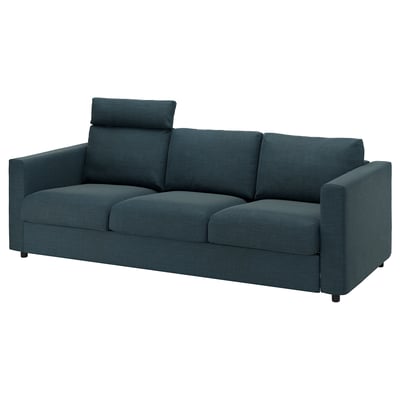 Blågrøn VIMLE sofa, moderne design, 3-personers med nakkestøtte, stofbetræk.