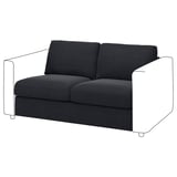 Viser en sort VIMLE loveseat med grå arme, der er velegnet til små rum.