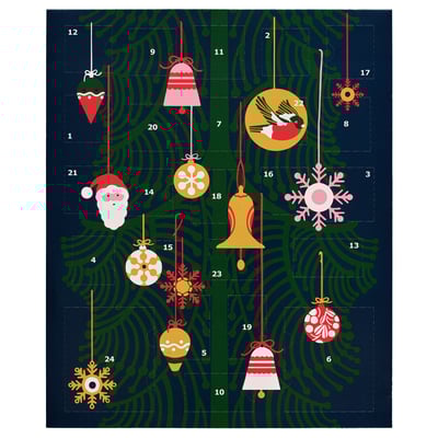 VINTERSAGA adventskalender, en festlig madvare med chokolade og overraskelser bag hver låge.
