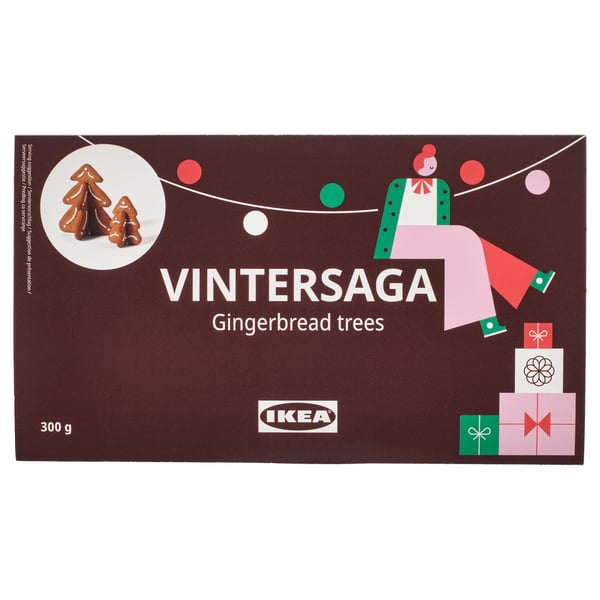 Ikea VINTERSAGA honningkagetræer æske, brun emballage med festlig grafik.
