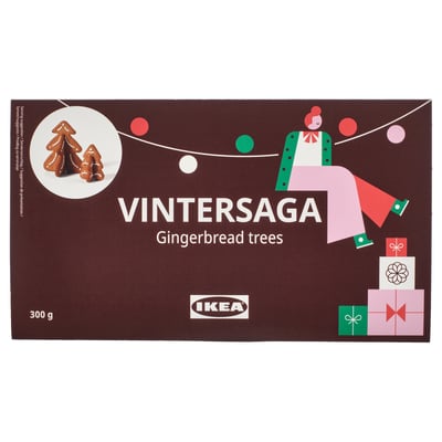 Ikea VINTERSAGA honningkagetræer æske, brun emballage med festlig grafik.