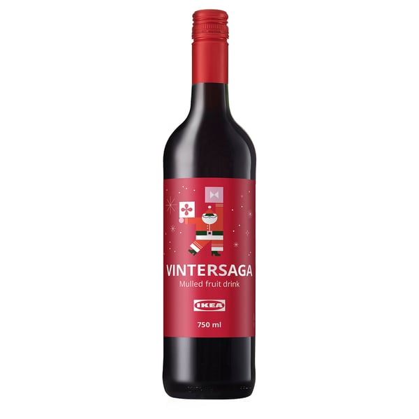 Rød VINTERSAGA frugtdrikflaske fra ikea, 750 ml.