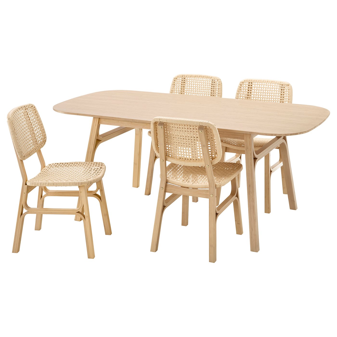 Møbelmontering VOXLÖV / VOXLÖV Bord og 4 stole, bambus/bambus, 180×90 cm