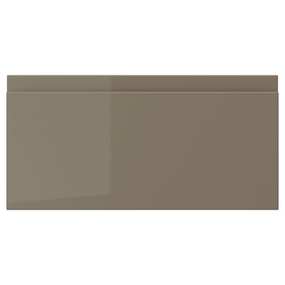 VOXTORP skuffefront, mørk gråbrun, blank finish; Slankt, moderne design med integreret håndtag.