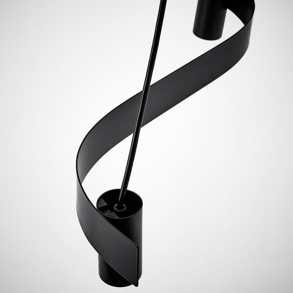 Black modern pendant lamp with sleek, spiral design. Quality metal construction, stylish and robust.