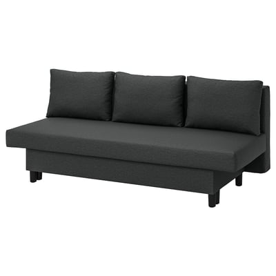 Black ÄLVDALEN sofa with cushions. Modern, angular design, ideal for small spaces. A hidden bed mechanism.