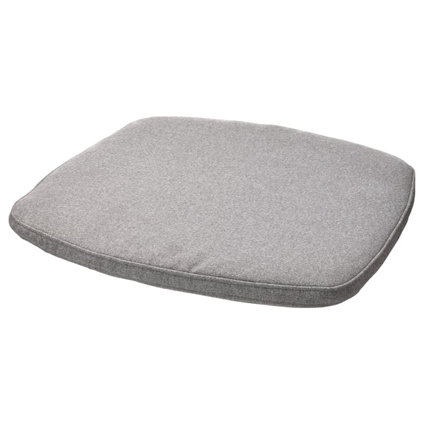 Grey rectangular chair cushion, modern, soft, recycled materials.