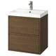 An ÄNGSJÖN bathroom vanity in brown oak with a white sink and sleek handles.